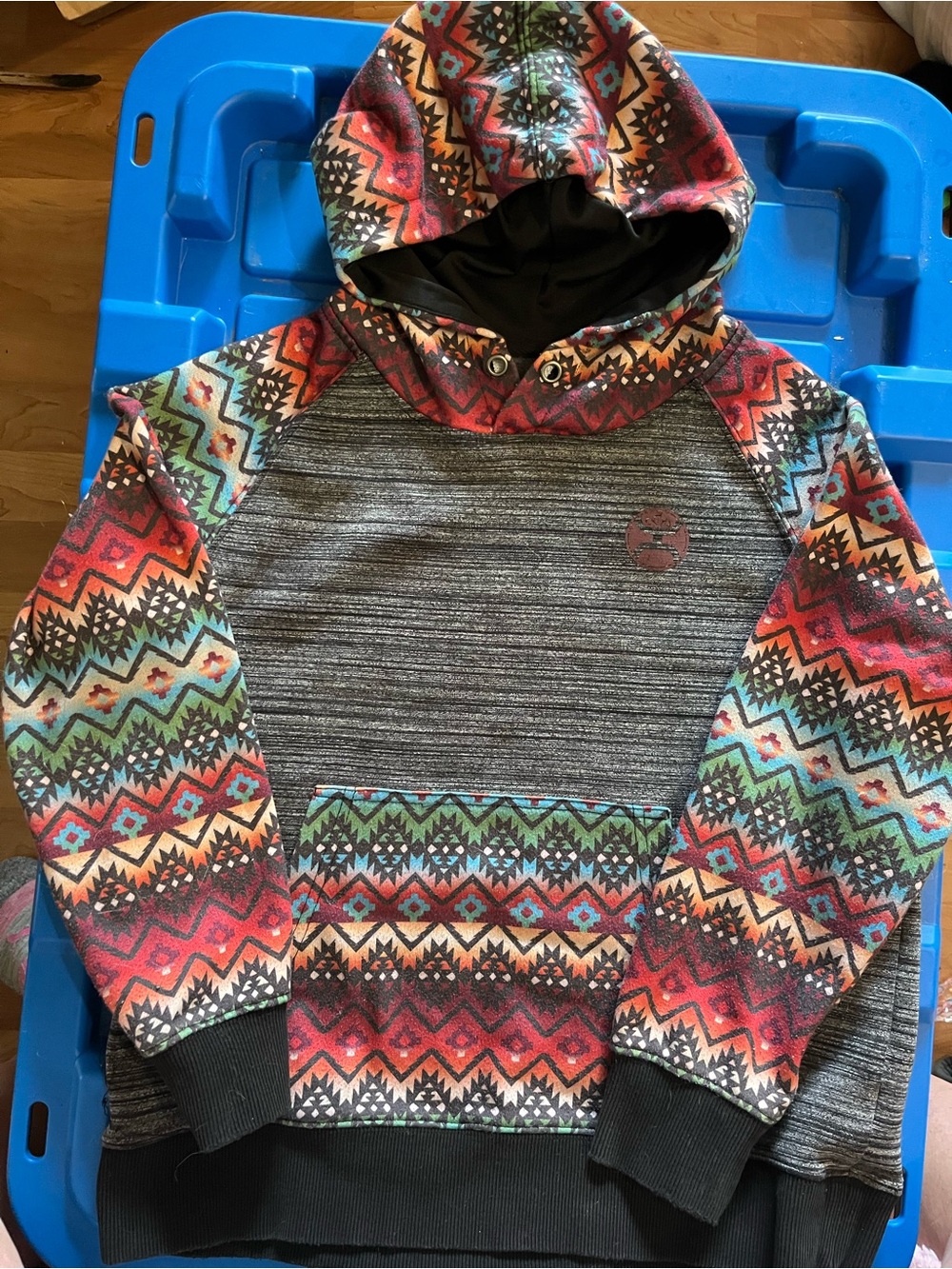 Hooey Multicolor Aztec Hooded Pullover with Black Lining